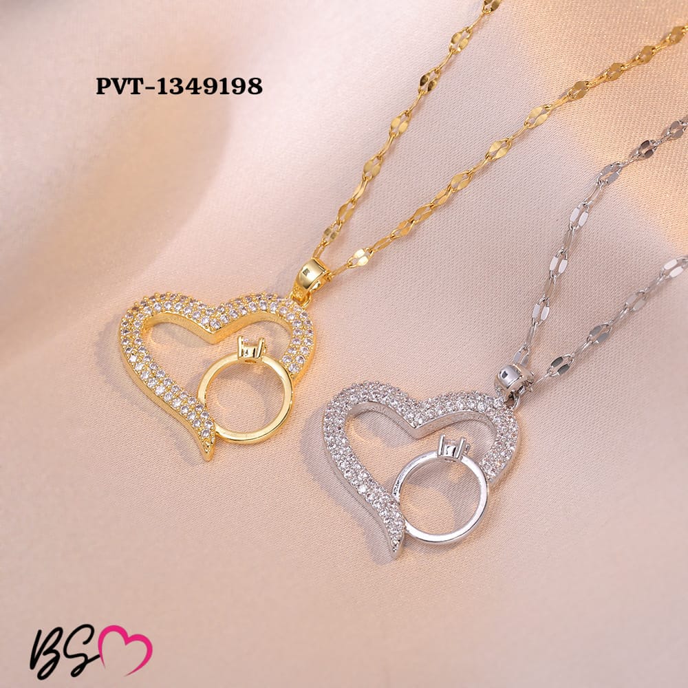 # Korean Heart Locket with Ring – Elegant Golden Pendant Necklace | SKU PVT-198