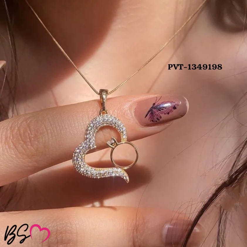 # Korean Heart Locket with Ring – Elegant Golden Pendant Necklace | SKU PVT-198